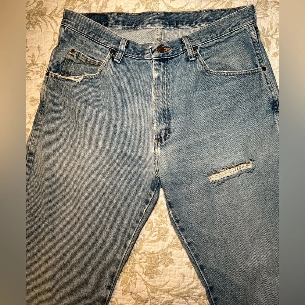 Vintage 90s Wrangler Regular Fit Straight Leg Distressed Jeans Denim size 12 - Picture 7 of 14